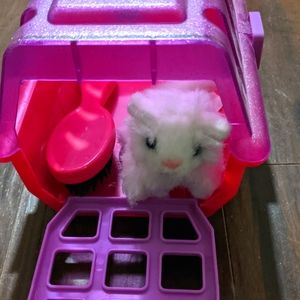 Pet carrier pretend playset with plush cat pink purple